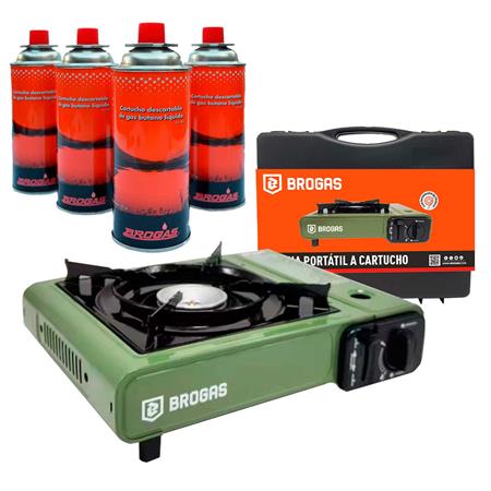 Anafe para Camping a Gas Brogas 465 + Maletin + 4 Cartuchos
